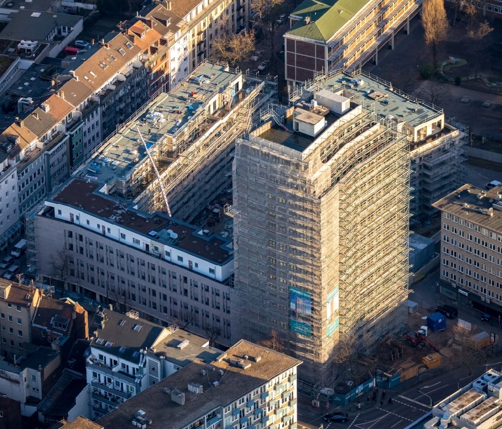 Aerial image Düsseldorf - Construction site to build a new multi-family residential complex of PANDION AG on Klosterstrasse - Oststrasse - Immermannstrasse in Duesseldorf in the state North Rhine-Westphalia, Germany