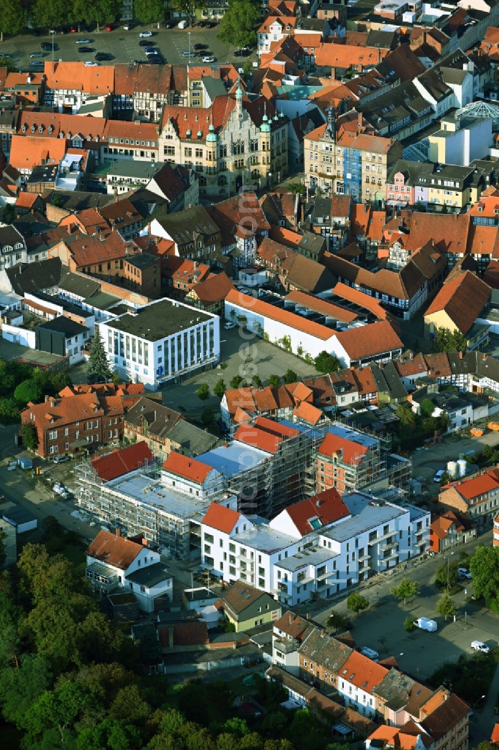 Helmstedt from above - Construction site to build a new multi-family residential complex Beeck - on den Edelhoefen in Helmstedt in the state Lower Saxony, Germany