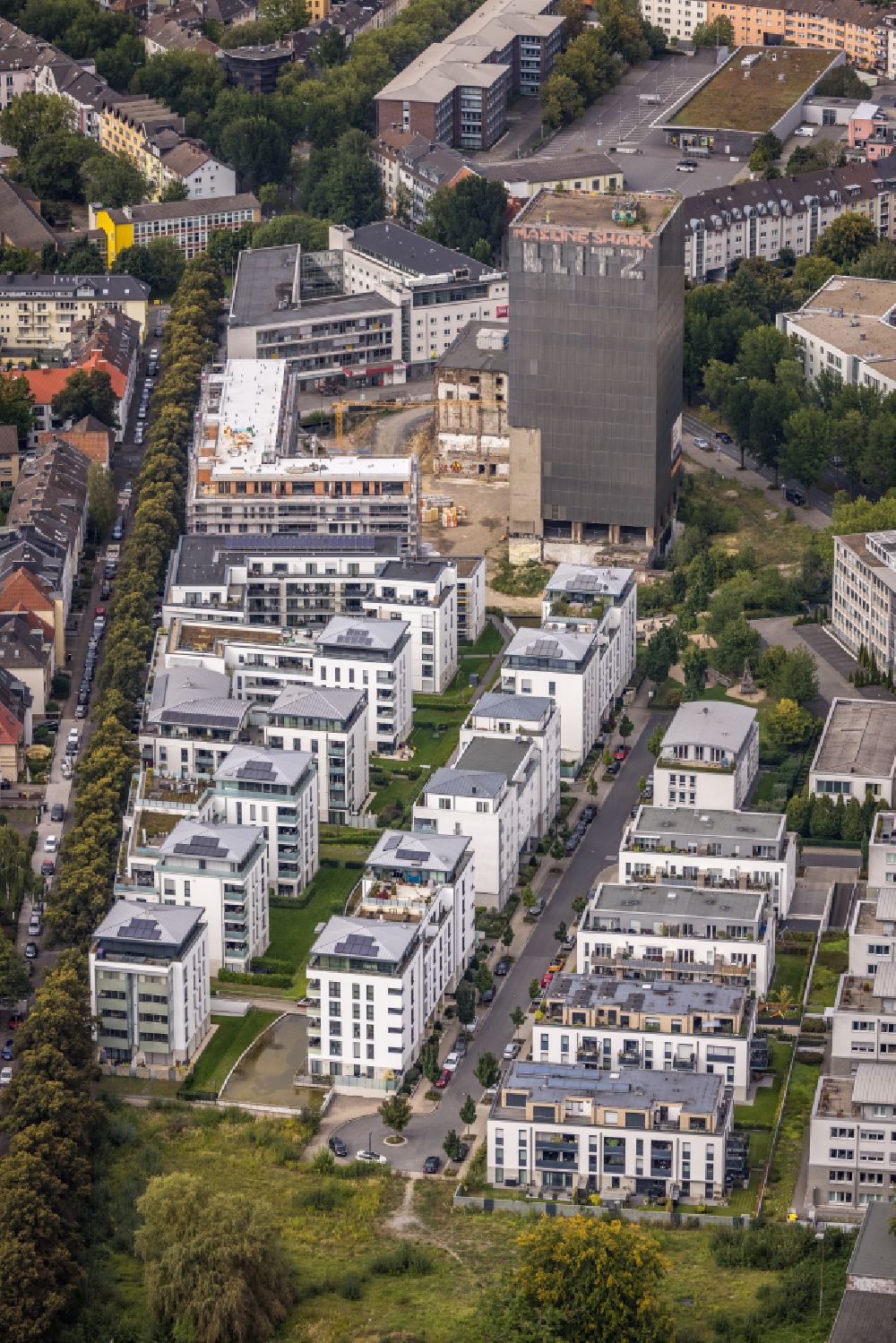 Dortmund from above - Construction site to build a new multi-family residential complex on the former Kronen-Areal, Maerkische Strasse - Benno-Jacob-Strasse in the district Innenstadt-Ost in Dortmund in the state North Rhine-Westphalia