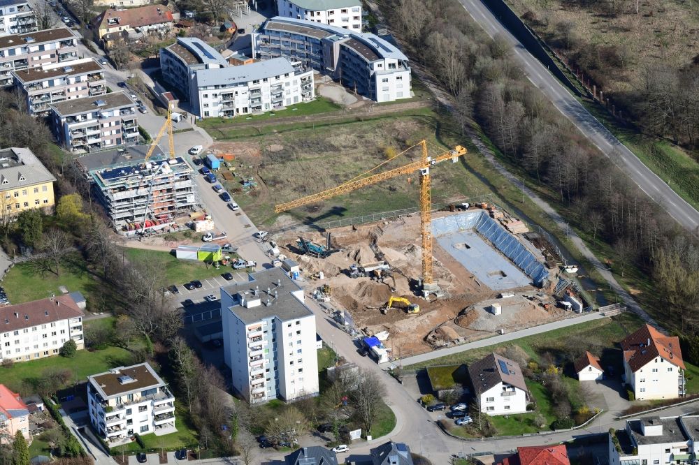 Aerial image Schopfheim - Construction site to build a new multi-family residential complex Am Eisweiher in Schopfheim in the state Baden-Wurttemberg, Germany