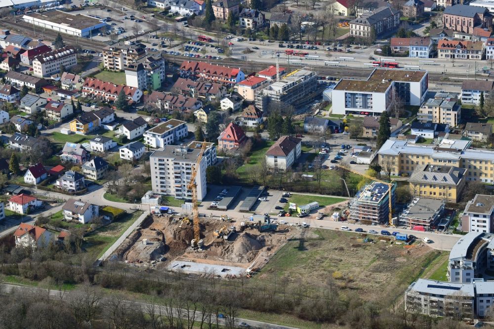 Schopfheim from above - Construction site to build a new multi-family residential complex Am Eisweiher in Schopfheim in the state Baden-Wurttemberg, Germany