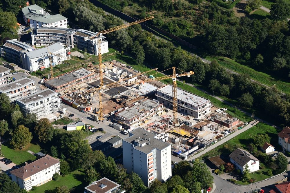 Schopfheim from above - Construction site to build a new multi-family residential complex Am Eisweiher in Schopfheim in the state Baden-Wurttemberg, Germany