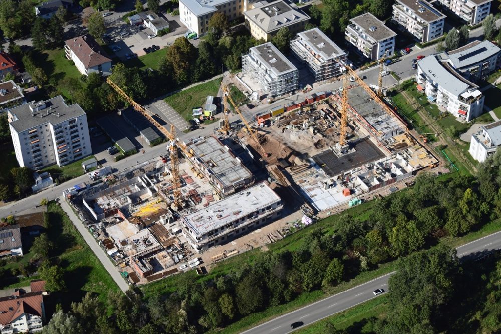 Schopfheim from the bird's eye view: Construction site to build a new multi-family residential complex Am Eisweiher in Schopfheim in the state Baden-Wurttemberg, Germany