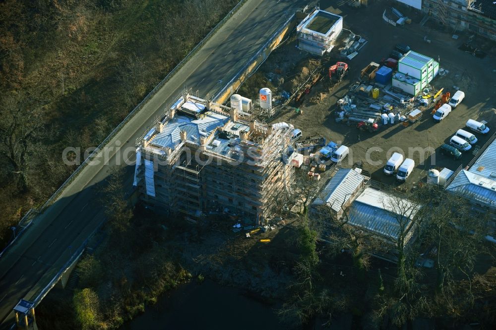 Aerial image Potsdam - Construction site to build a new multi-family residential complex along the federal street 2 in the district Neu Fahrland in Potsdam in the state Brandenburg, Germany