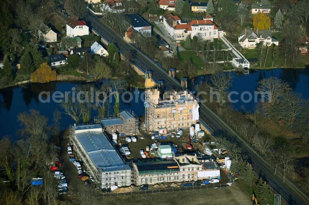 Potsdam from the bird's eye view: Construction site to build a new multi-family residential complex along the federal street 2 in the district Neu Fahrland in Potsdam in the state Brandenburg, Germany