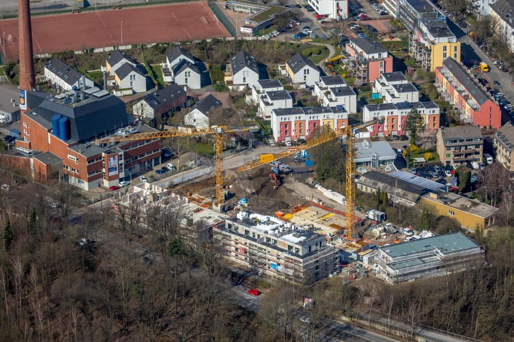 Essen from above - Construction site to build a new multi-family residential complex along the Wittekindstrasse corner Walpurgisstrasse in the district Ruettenscheid in Essen in the state North Rhine-Westphalia, Germany