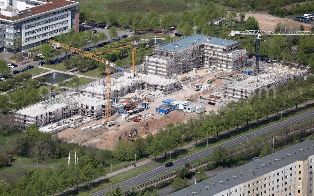 Erfurt from above - Construction site to build a new multi-family residential complex Europakarree in the district Gispersleben in Erfurt in the state Thuringia, Germany