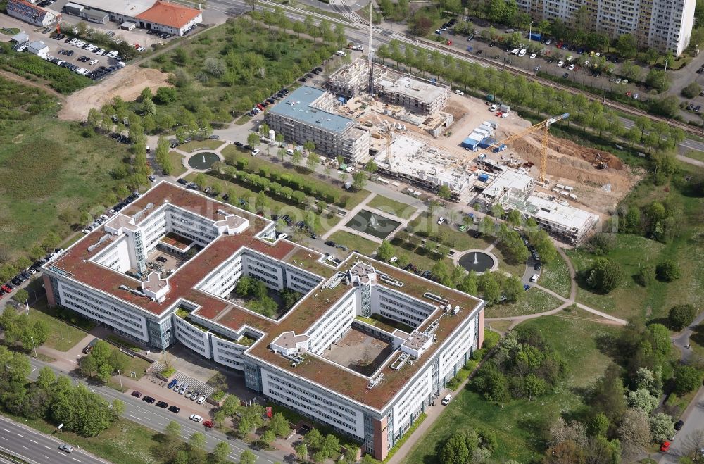 Aerial image Erfurt - Construction site to build a new multi-family residential complex Europakarree in the district Gispersleben in Erfurt in the state Thuringia, Germany
