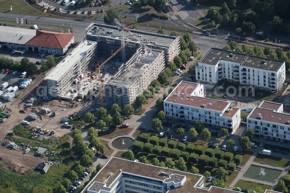 Erfurt from above - Construction site to build a new multi-family residential complex Europakarree in the district Gispersleben in Erfurt in the state Thuringia, Germany