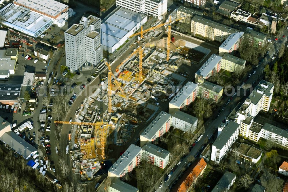 Berlin from above - Construction site to build a new multi-family residential complex Eythstrasse corner Bessemerstrasse in the district Schoeneberg in Berlin, Germany