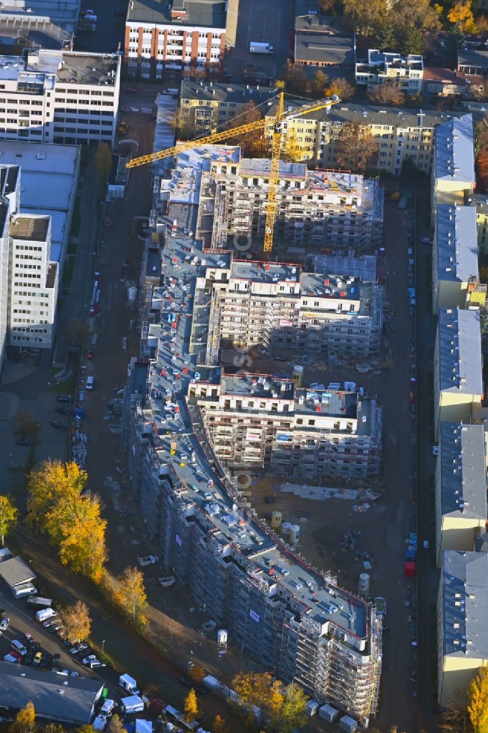 Berlin from above - Construction site to build a new multi-family residential complex Eythstrasse corner Bessemerstrasse in the district Schoeneberg in Berlin, Germany