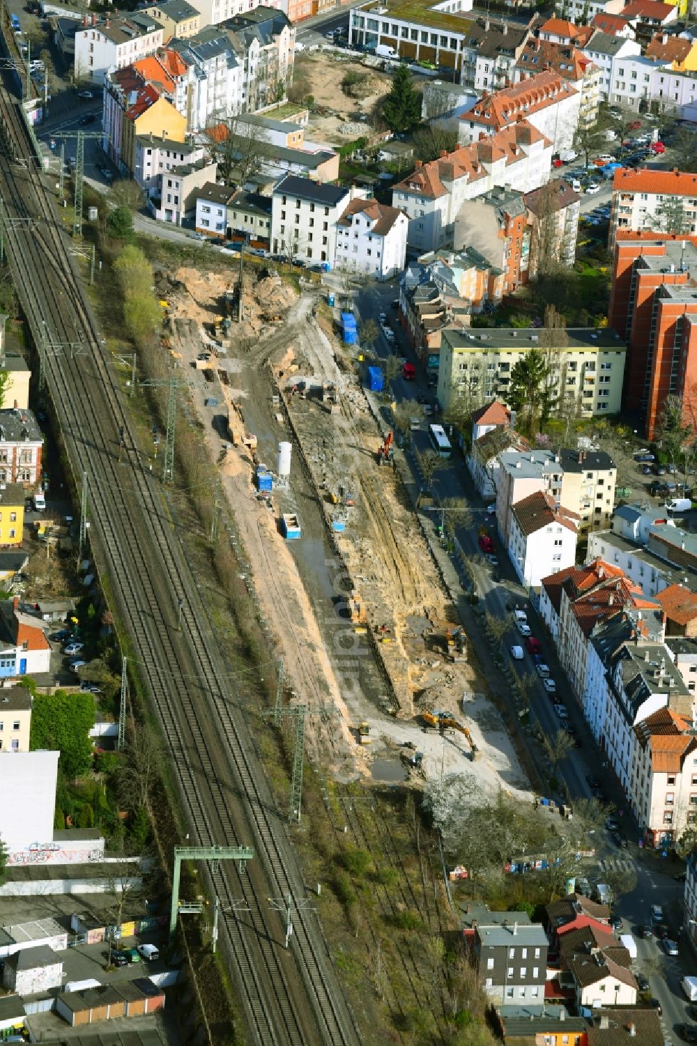 Aerial image Offenbach am Main - Construction site to build a new multi-family residential complex on Feldstrasse in the district Buergel in Offenbach am Main in the state Hesse, Germany