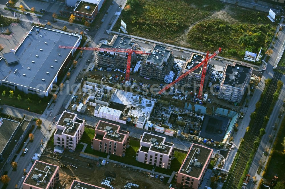 Aerial image Potsdam - Construction site to build a new multi-family residential complex Fontane Gaerten on Erich-Arendt-Strasse in the district Bornstedt in Potsdam in the state Brandenburg, Germany