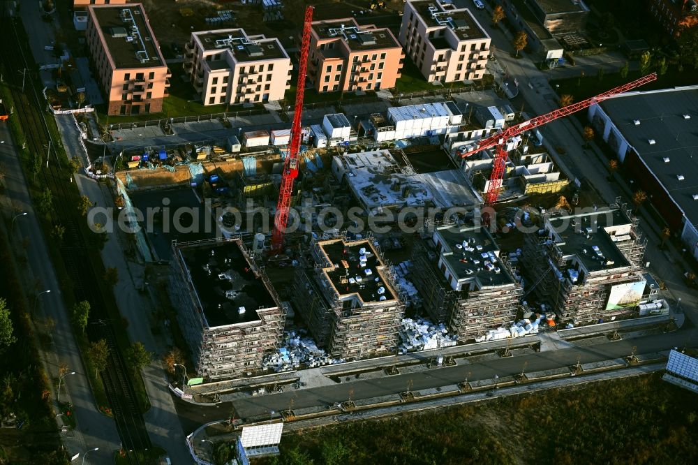 Aerial image Potsdam - Construction site to build a new multi-family residential complex Fontane Gaerten on Erich-Arendt-Strasse in the district Bornstedt in Potsdam in the state Brandenburg, Germany