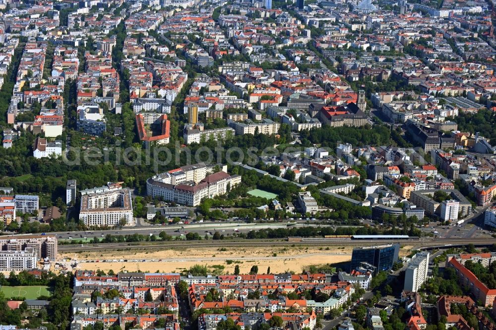 Berlin from above - Construction site to build a new multi-family residential complex Friedenauer Hoehe in the district Wilmersdorf in Berlin, Germany
