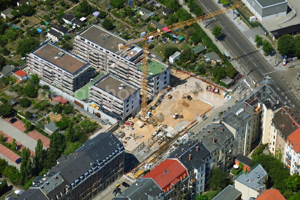 Aerial photograph Dresden - Construction site to build the new multi-family residential complex Quartier am Friedenseck on Friedensstrasse in Dresden in the state Saxony, Germany