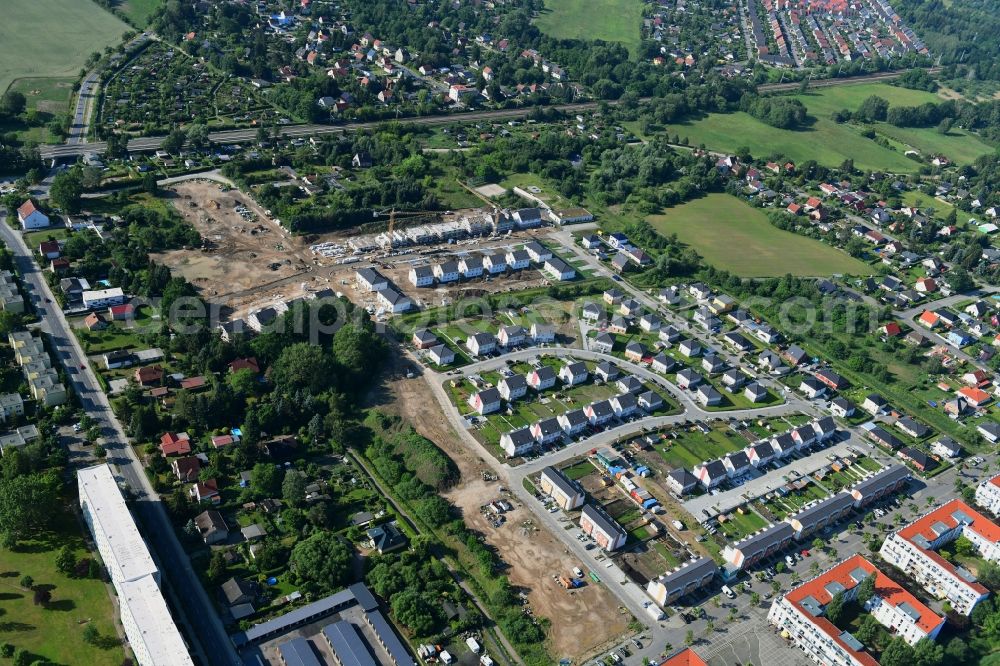 Bernau from above - Construction site to build a new multi-family residential complex Friedenstaler Gaerten on Spreeallee - Havelstrasse in the district Friedenstal in Bernau in the state Brandenburg, Germany
