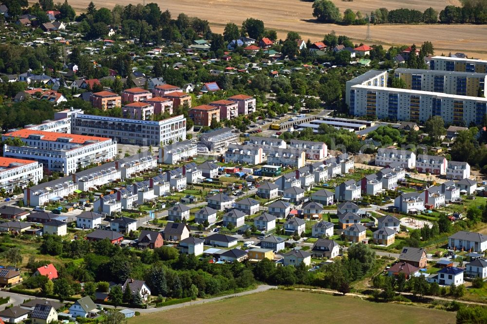 Aerial image Bernau - Construction site to build a new multi-family residential complex Friedenstaler Gaerten on Spreeallee - Havelstrasse in the district Friedenstal in Bernau in the state Brandenburg, Germany