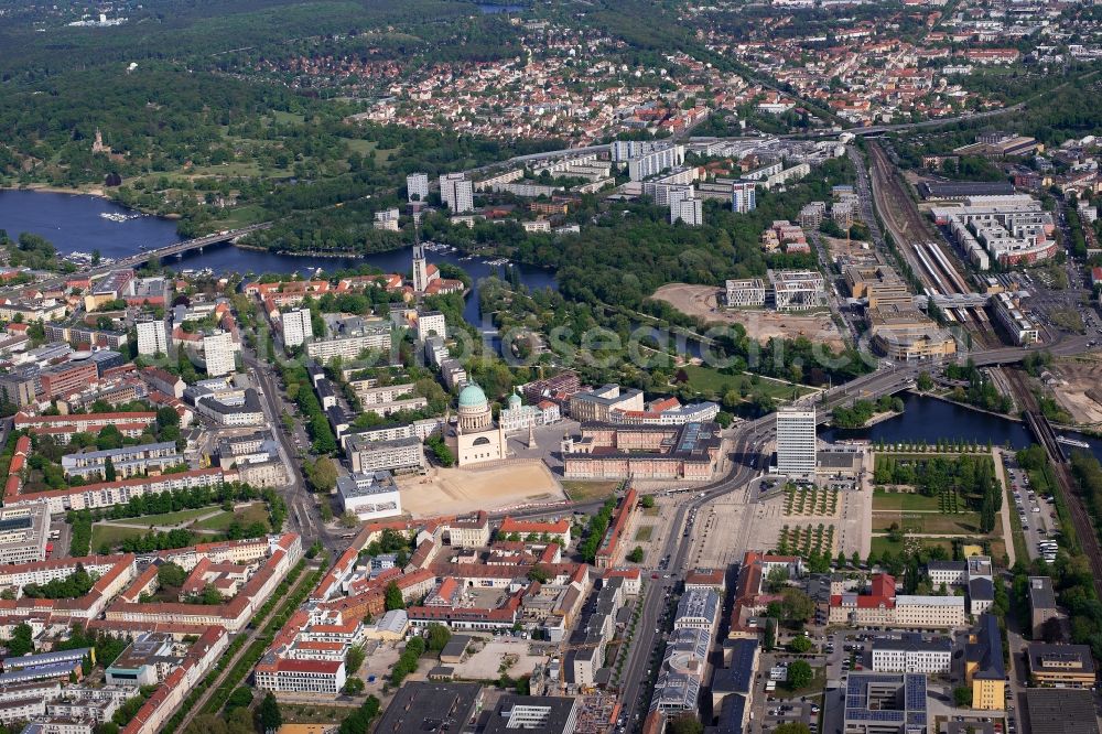Potsdam from above - Construction site to build a new multi-family residential complex Friedrich-Ebert-Strasse in the district Innenstadt in Potsdam in the state Brandenburg, Germany