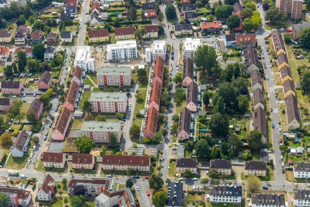 Lünen from above - Construction site to build a new multi-family residential complex on Friedrichstrasse in Luenen in the state North Rhine-Westphalia, Germany