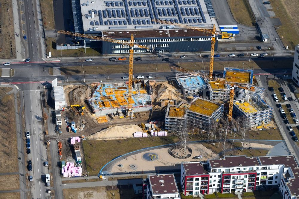 Aerial image Berlin - Construction site to build a new multi-family residential complex a??Future Living Homesa?? between Gross-Berliner Damm - Konrad-Zuse-Strasse and Hermann-Dorner-Allee in the district Adlershof - Johannestal in Berlin, Germany