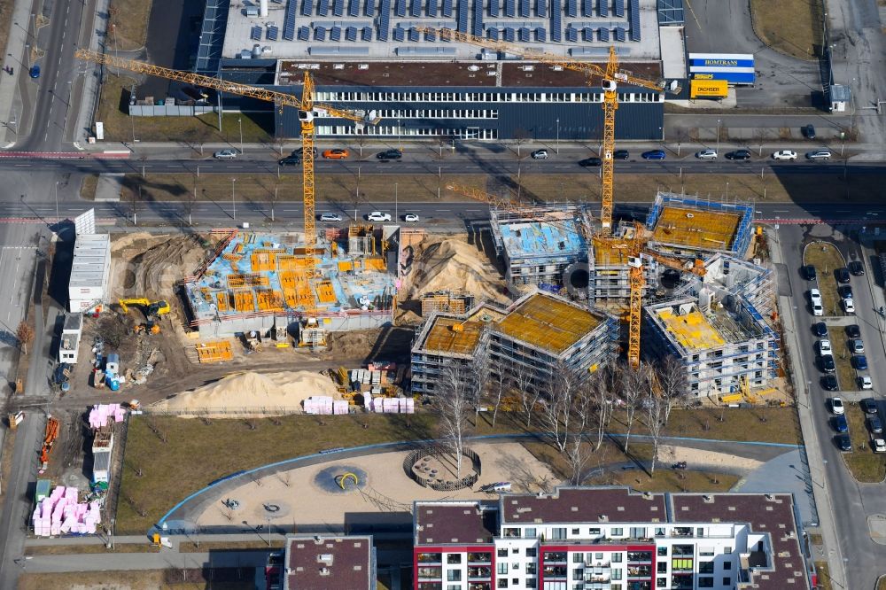 Aerial photograph Berlin - Construction site to build a new multi-family residential complex a??Future Living Homesa?? between Gross-Berliner Damm - Konrad-Zuse-Strasse and Hermann-Dorner-Allee in the district Adlershof - Johannestal in Berlin, Germany