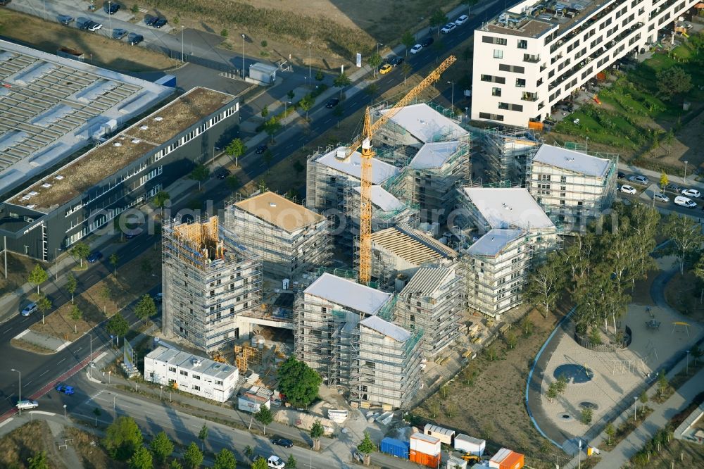 Berlin from above - Construction site to build a new multi-family residential complex Future Living Homes between Gross-Berliner Damm - Konrad-Zuse-Strasse and Hermann-Dorner-Allee in the district Adlershof - Johannestal in Berlin, Germany