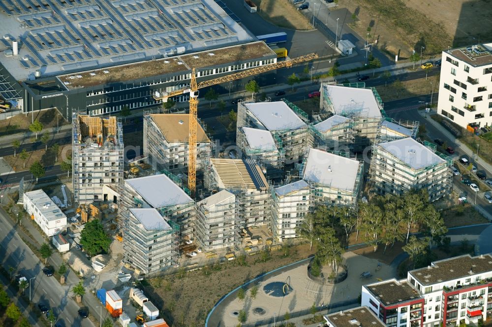 Aerial image Berlin - Construction site to build a new multi-family residential complex Future Living Homes between Gross-Berliner Damm - Konrad-Zuse-Strasse and Hermann-Dorner-Allee in the district Adlershof - Johannestal in Berlin, Germany