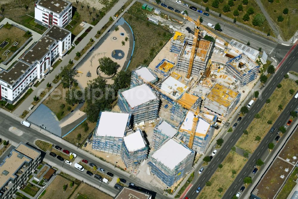 Aerial image Berlin - Construction site to build a new multi-family residential complex Future Living Homes between Gross-Berliner Damm - Konrad-Zuse-Strasse and Hermann-Dorner-Allee in the district Adlershof - Johannisthal in Berlin, Germany
