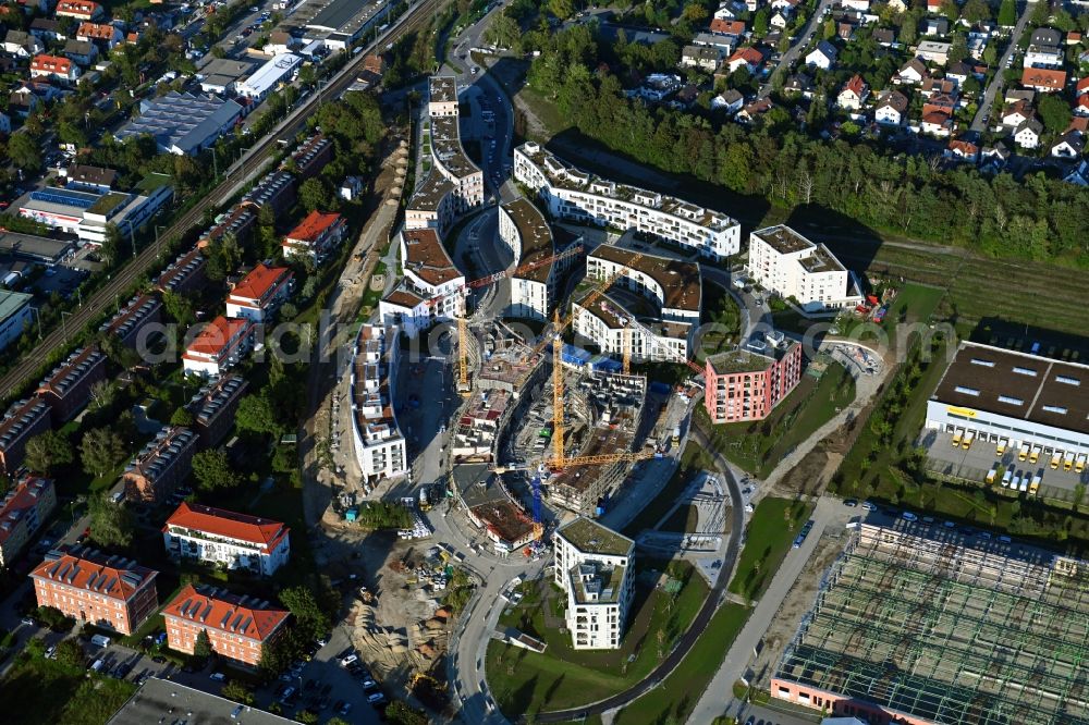 Aerial image München - Construction site to build a new multi-family residential complex on Fritz-Bauer-Strasse in the district Aubing-Lochhausen-Langwied in Munich in the state Bavaria, Germany