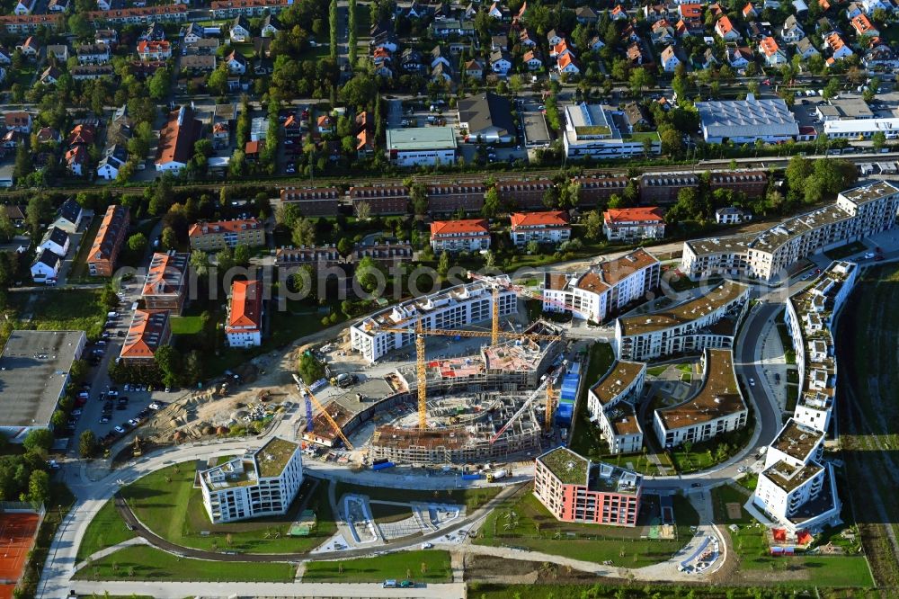 Aerial photograph München - Construction site to build a new multi-family residential complex on Fritz-Bauer-Strasse in the district Aubing-Lochhausen-Langwied in Munich in the state Bavaria, Germany