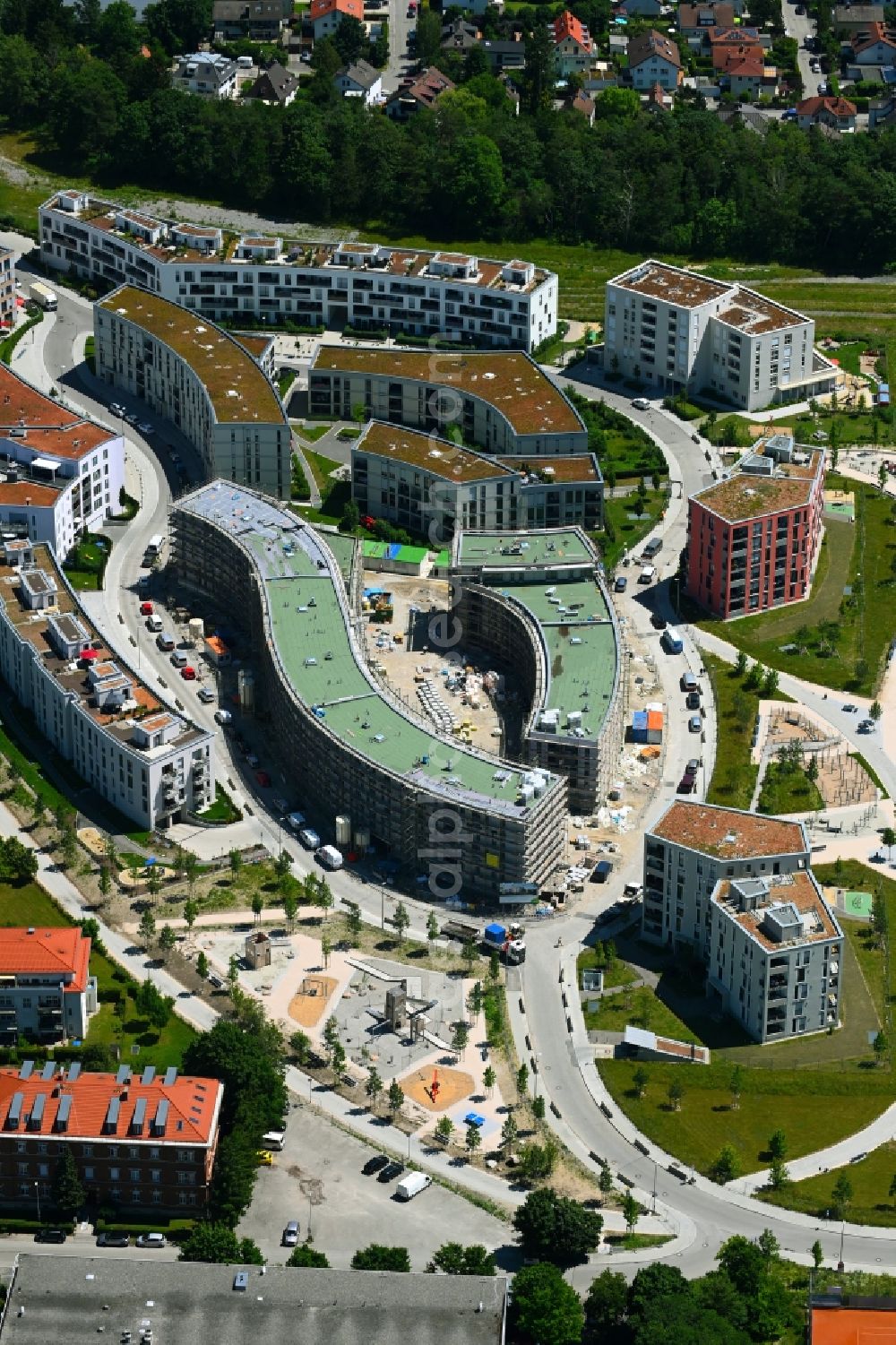 Aerial image München - Construction site to build a new multi-family residential complex on Fritz-Bauer-Strasse in the district Aubing-Lochhausen-Langwied in Munich in the state Bavaria, Germany
