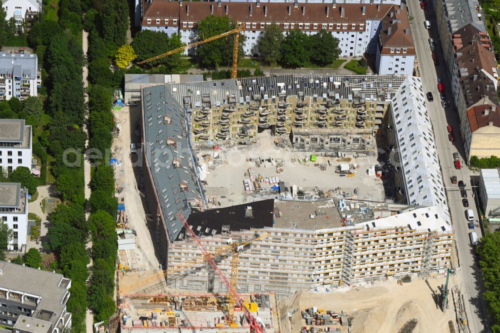 Aerial photograph München - Construction site to build a new multi-family residential complex Gmunder Hoefe on Gmunder Strasse corner Hofmannstrasse in the district Obersendling in Munich in the state Bavaria, Germany