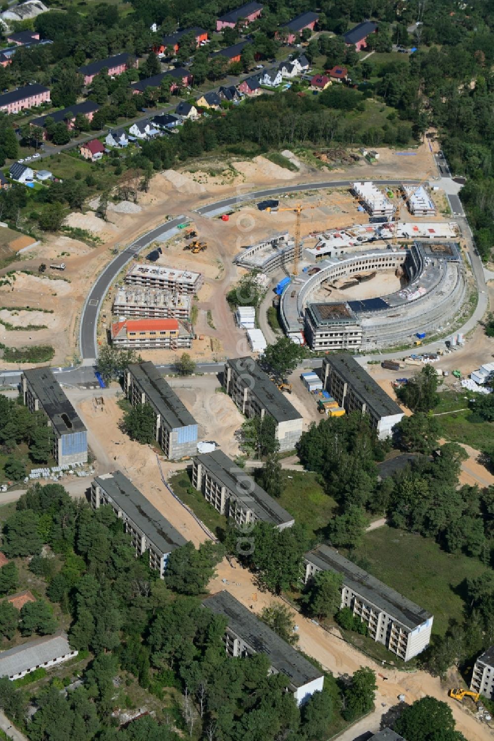 Aerial image Wustermark - Construction site to build a new multi-family residential complex Gold- Gartenstadt Olympisches Dorf von 1936 in the district Elstal in Wustermark in the state Brandenburg, Germany