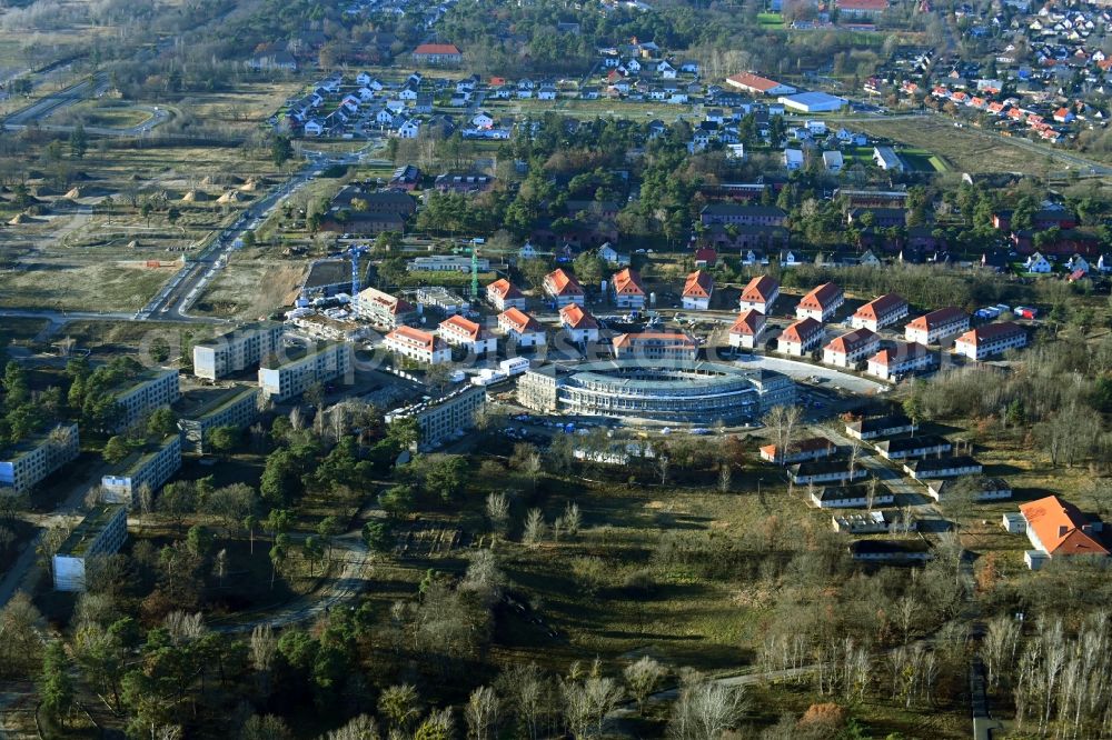 Aerial photograph Wustermark - Construction site to build a new multi-family residential complex Gold- Gartenstadt Olympisches Dorf von 1936 in the district Elstal in Wustermark in the state Brandenburg, Germany