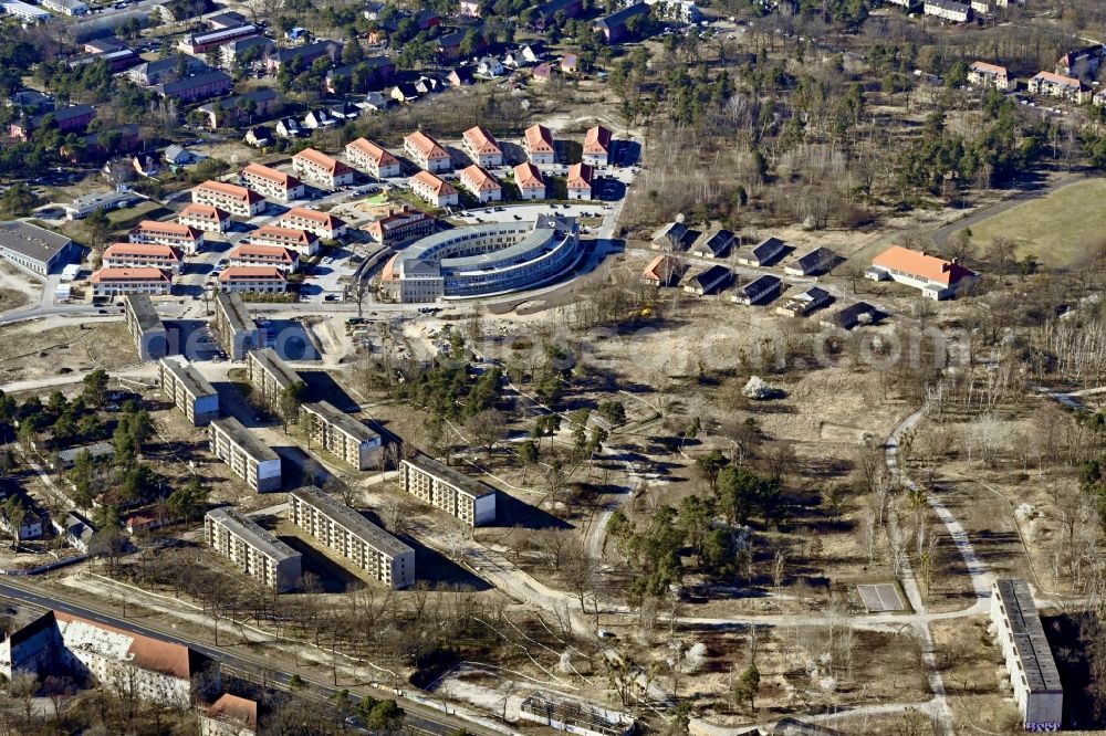 Aerial photograph Wustermark - Construction site to build a new multi-family residential complex Gold- Gartenstadt Olympisches Dorf von 1936 in the district Elstal in Wustermark in the state Brandenburg, Germany
