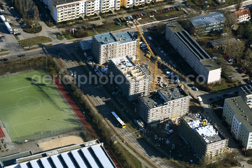 Aerial image Berlin - Construction site to build a new multi-family residential complex Gothaer Strasse - Alte Hellersdorfer Strasse in the district Hellersdorf in Berlin, Germany