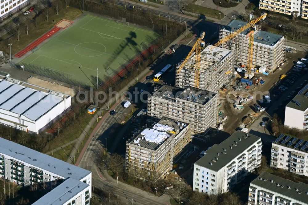 Berlin from above - Construction site to build a new multi-family residential complex Gothaer Strasse - Alte Hellersdorfer Strasse in the district Hellersdorf in Berlin, Germany