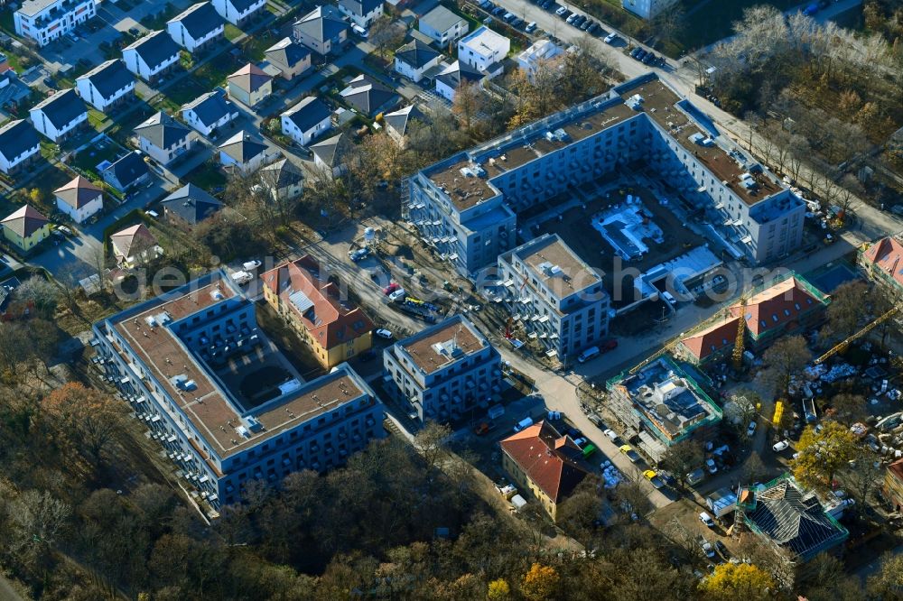 Aerial image Berlin - Construction site for the construction of a multi-family house residential complex on the grounds of the former Kinderklinik Lindenhof on the Gotlindestrasse in the district of Lichtenberg in Berlin, Germany