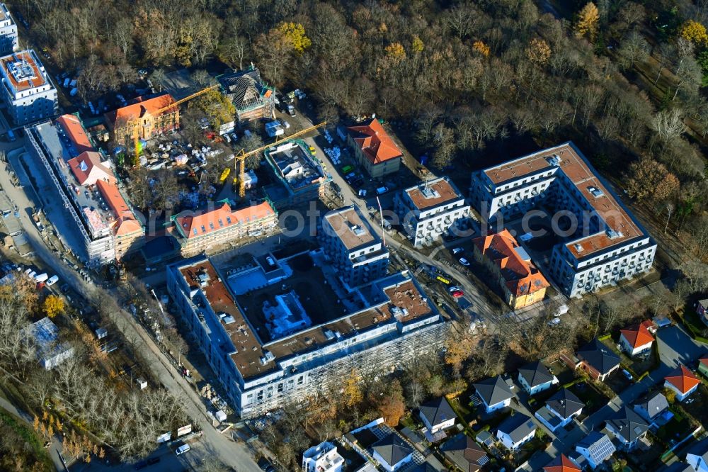 Aerial photograph Berlin - Construction site for the construction of a multi-family house residential complex on the grounds of the former Kinderklinik Lindenhof on the Gotlindestrasse in the district of Lichtenberg in Berlin, Germany