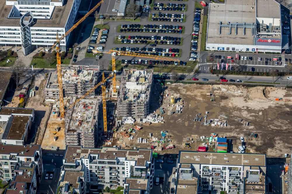 Düsseldorf from above - Construction site to build a new multi-family residential complex Grafental on street Hohenzollernallee in Duesseldorf in the state North Rhine-Westphalia, Germany