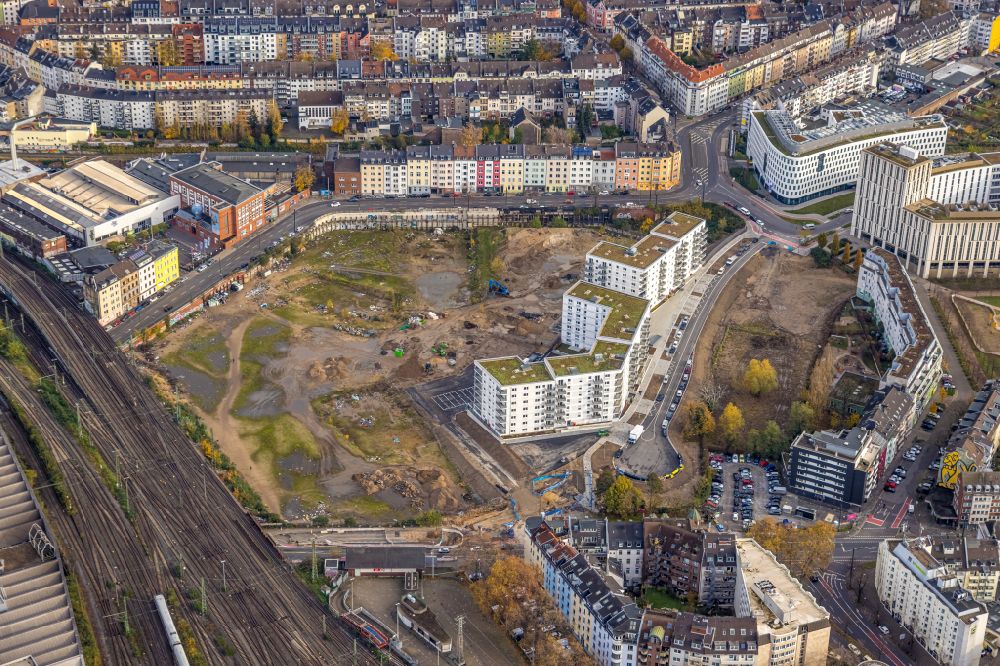 Aerial photograph Düsseldorf - Construction site to build a new multi-family residential complex Grand Central in the district Oberbilk in Duesseldorf in the state North Rhine-Westphalia, Germany