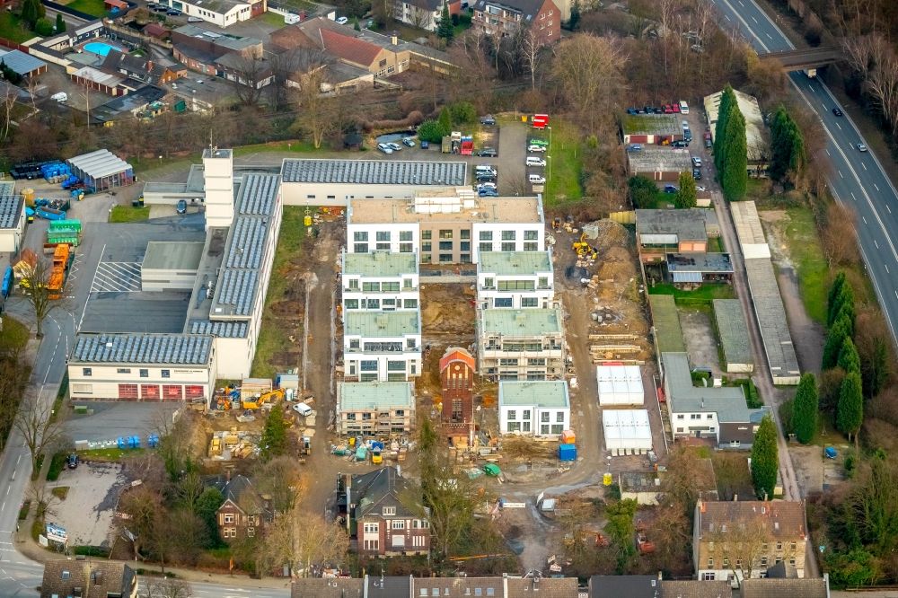 Aerial image Gladbeck - Construction site to build a new multi-family residential complex of GWP Roter Turm GmbH along the Grabenstrasse in the district Gelsenkirchen-Nord in Gladbeck in the state North Rhine-Westphalia