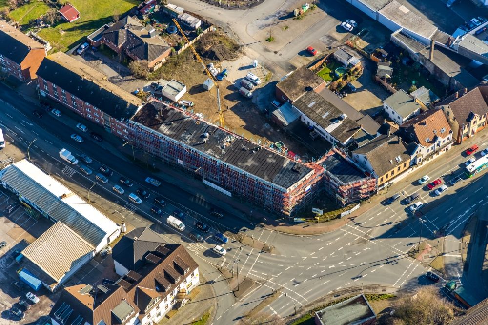Hamm from the bird's eye view: Construction site to build a new multi-family residential complex on Heessener Strasse in Hamm in the state North Rhine-Westphalia, Germany