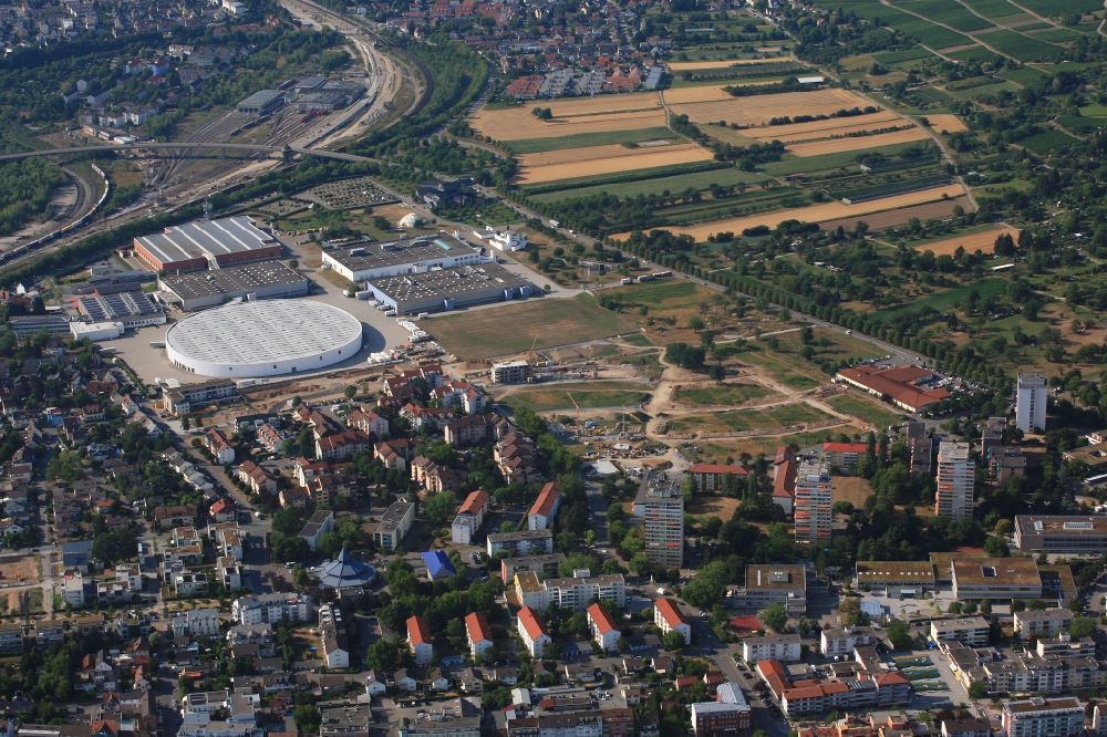 Aerial image Weil am Rhein - Construction site to build a new multi-family residential complex Hohe Strasse at the Vitra Campus in Weil am Rhein in the state Baden-Wurttemberg, Germany