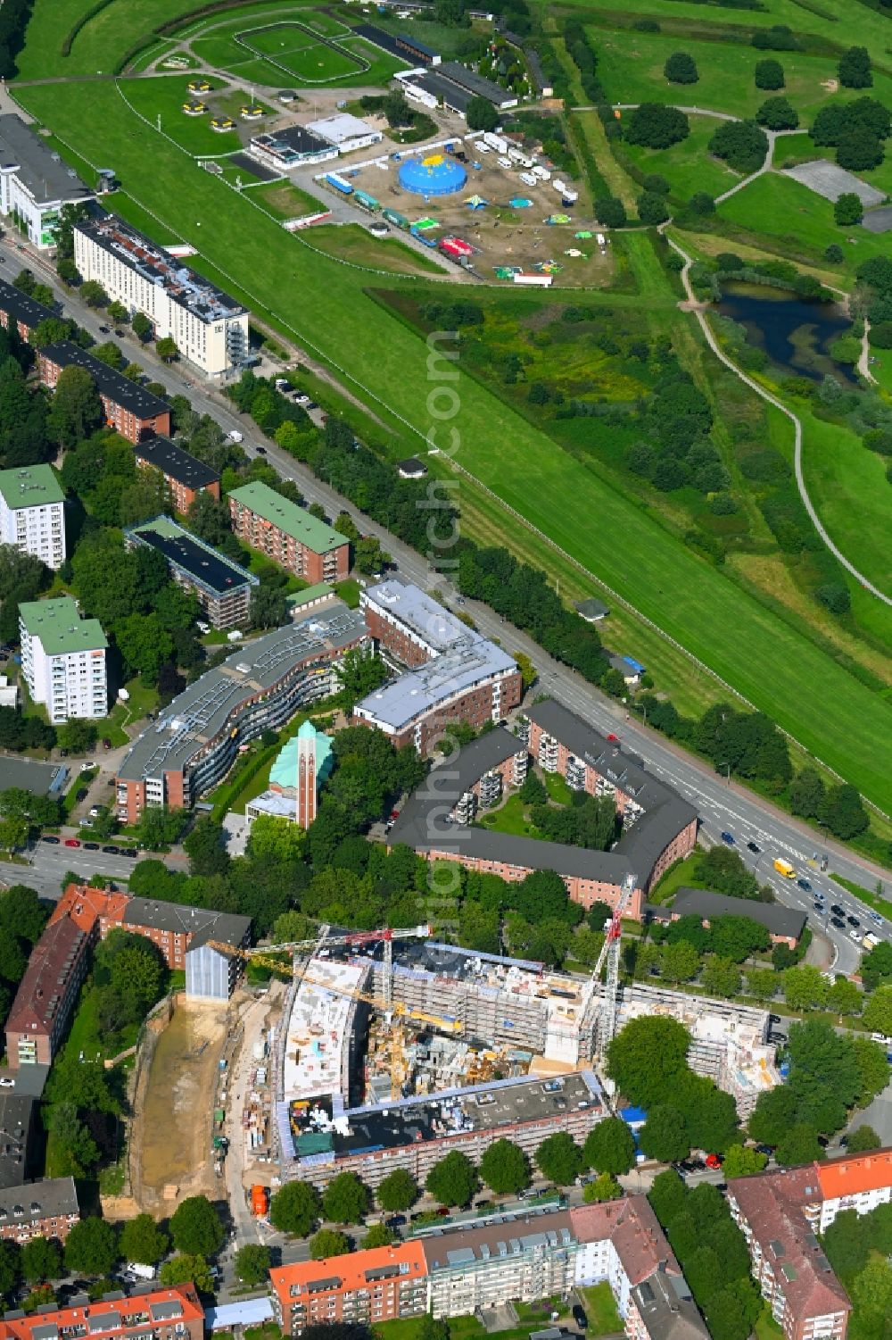 Aerial photograph Hamburg - Construction site to build a new multi-family residential complex on Horner Weg - Bei den Zelten in the district Horn in Hamburg, Germany