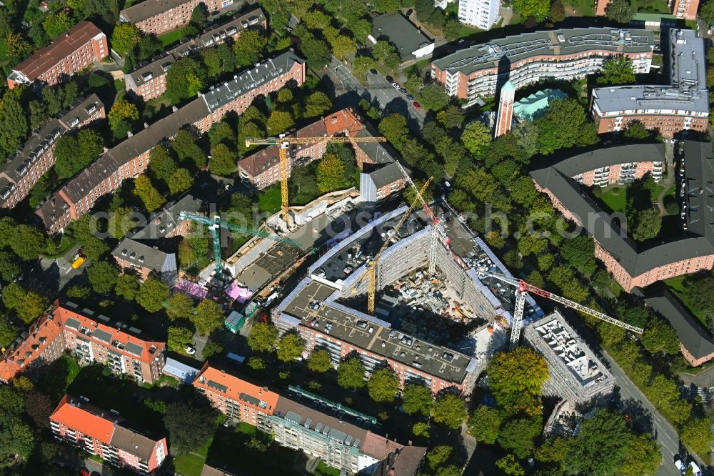 Aerial image Hamburg - Construction site to build a new multi-family residential complex on Horner Weg - Bei den Zelten in the district Horn in Hamburg, Germany