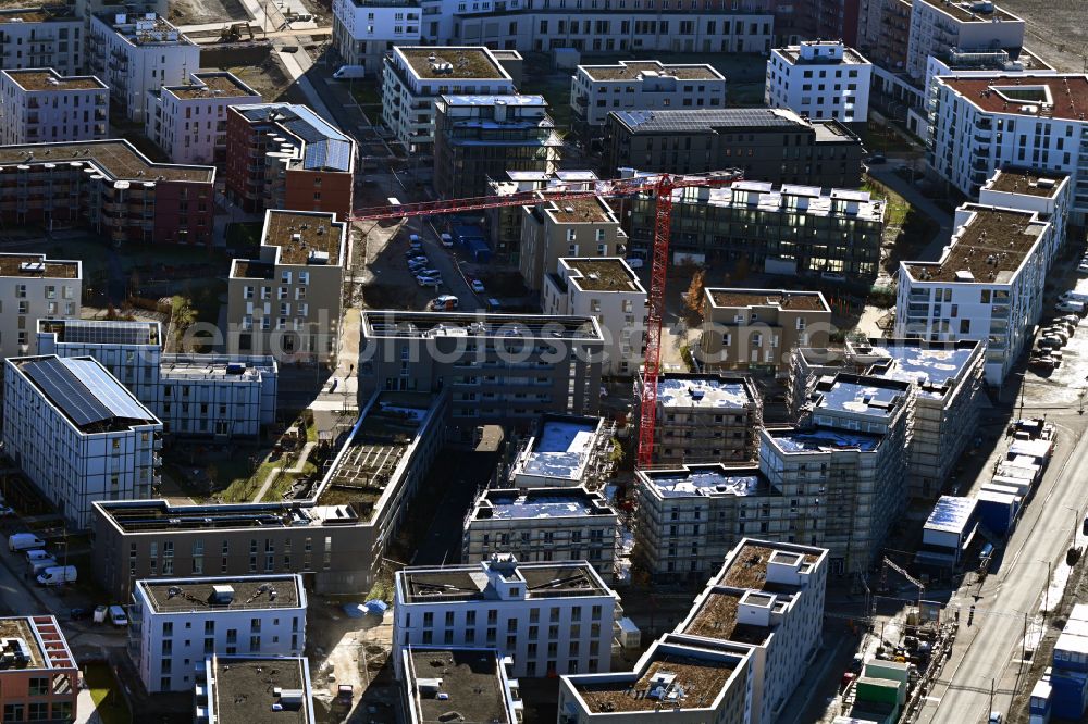 Aerial photograph München - Construction site to build a new multi-family residential complex Hoerweg - Aubinger Allee - Christel-Sembach-Krone-Strasse in the district Aubing in Munich in the state Bavaria, Germany