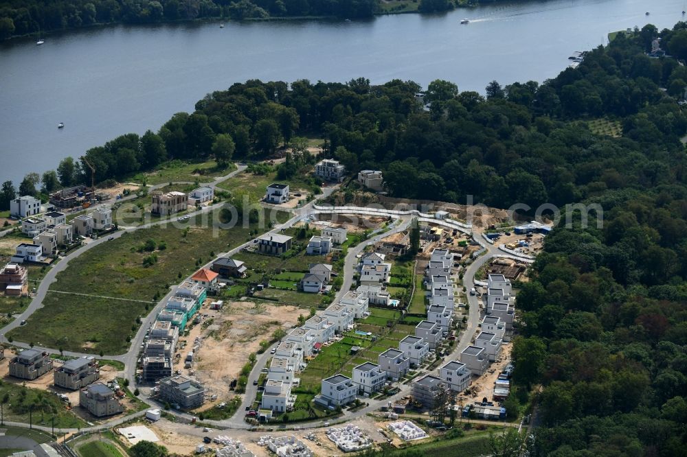 Aerial photograph Potsdam - Construction site to build a new multi-family residential complex on Lake Jungfernsee in Potsdam in the state Brandenburg, Germany