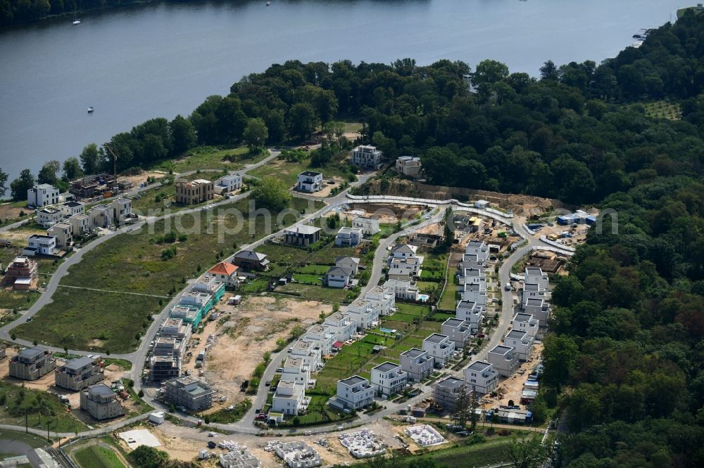 Potsdam from above - Construction site to build a new multi-family residential complex on Lake Jungfernsee in Potsdam in the state Brandenburg, Germany